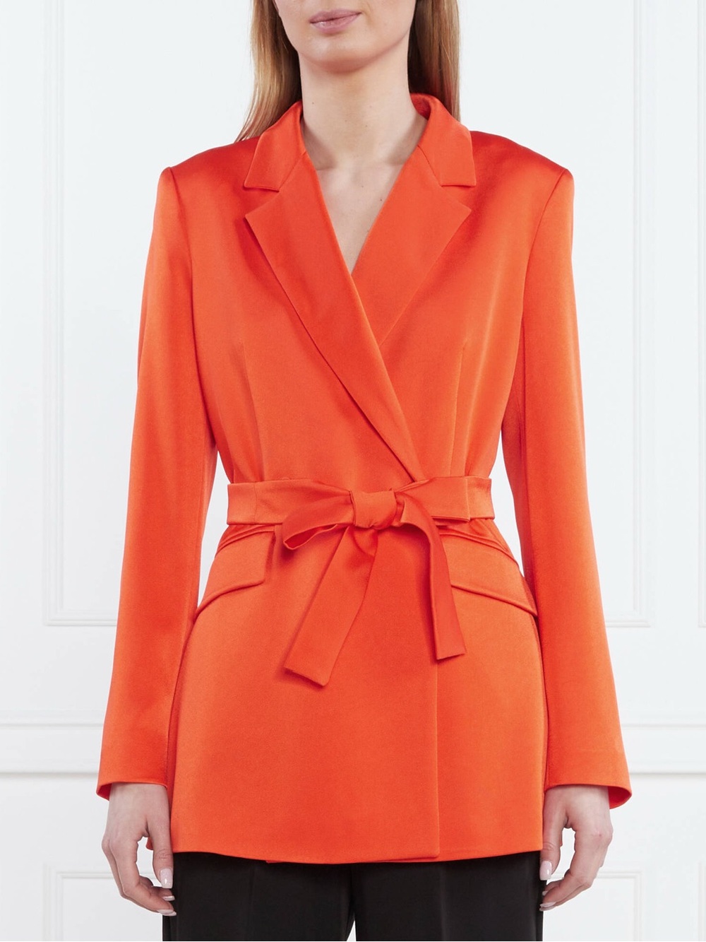 MARELLA Andina Slim Fit Waist Tie Shoulder Pads Orange Blazer Jacket NWT Size 2
